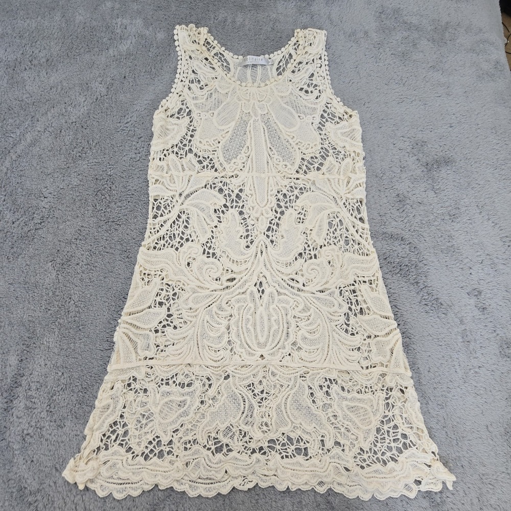 Solitaire Ravi Khosla Cream Crochet Lace Mini Dress Medium Boho Coverup Coastal